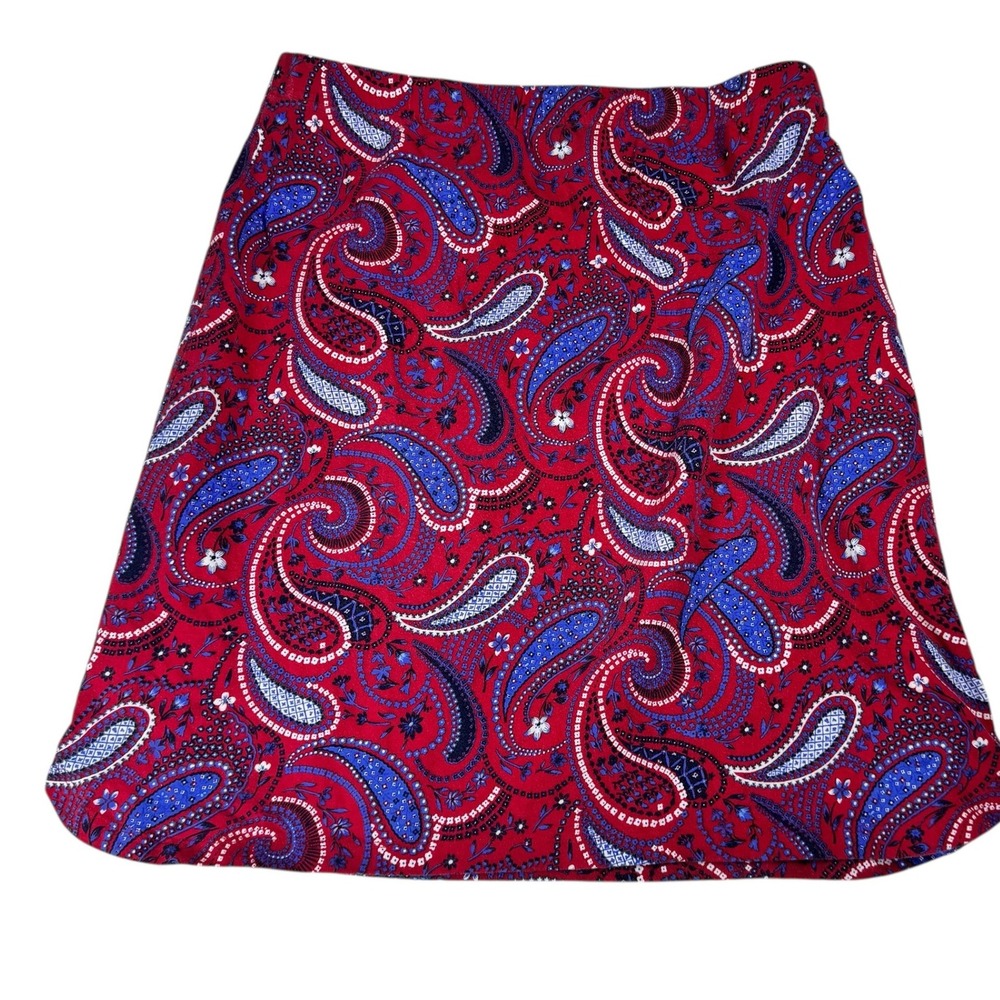 Talbots Paisley Print Skirt Women's Size L Red Blue Cotton Blend Casual pull on